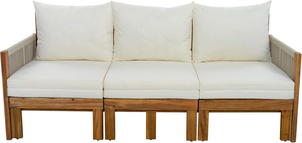 Outdoor Daybed Patio Sofa Bed 3 Seat Sunbed,Sleeper Couch for Patio, Backyard, Pool (Beige/3)