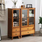 4 Tiers Bamboo Buffet Sideboard with Acrylic Doors,Floor Standing Pantry Cabinet with 2 Drawers for Kitchen Living Room