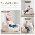 HUGHEAVEN Big Bean Bag Chair for Adults, Giant Oversized Bean Bag Couch, Comfy Reading Chair with Armrests, Soft Cozy Chair for Bedroom, Lounge Sofa for Gaming, Napping & Relaxing, Beige