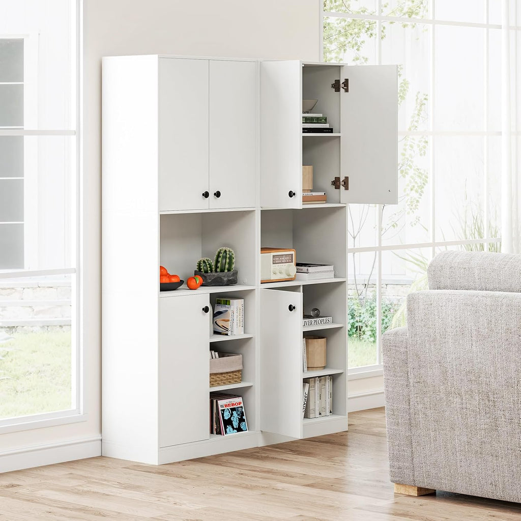 TANGZON Tall Kitchen Cupboard, 3-door Storage Cabinet with Countertop, Open Shelves & Anti-tipping Device, Freestanding Pantry Cupboard Kitchen Units for Dining Room Living Room, White