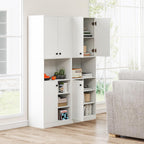 TANGZON Tall Kitchen Cupboard, 3-door Storage Cabinet with Countertop, Open Shelves & Anti-tipping Device, Freestanding Pantry Cupboard Kitchen Units for Dining Room Living Room, White