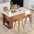 61" Kitchen Island Table with Storage, Counter Height Dining Table, Walnut | with Power Outlets, LED Lights, 3-Tier Side Storage, Faux Marble Top, Modern Stationary Kitchen Storage Islands for 4 Seats