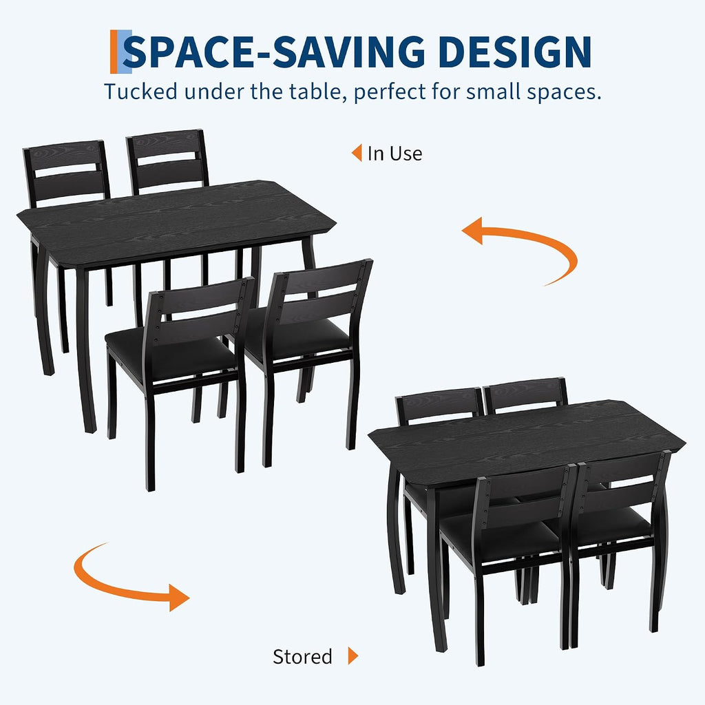 IDEALHOUSE Dining Table Set for 4 Modern Kitchen Table and Chairs Set with Chamfered Edges Cushioned Seats Space-Saving Metal Frame Compact Breakfast Nook (Soft Seat Black Tube + Black)
