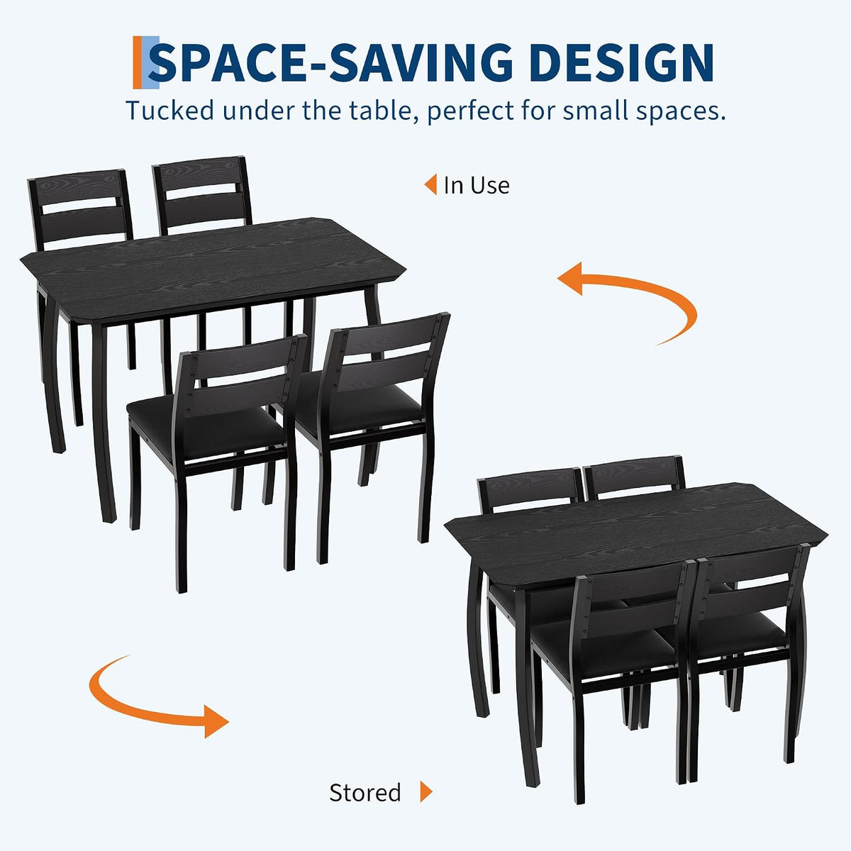 IDEALHOUSE Dining Table Set for 4 Modern Kitchen Table and Chairs Set with Chamfered Edges Cushioned Seats Space-Saving Metal Frame Compact Breakfast Nook (Soft Seat Black Tube + Black)