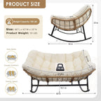 RADIATA Double Egg Rocking Chair for 2, Oversized Rattan Recliner Loveseat with Padded Cushion, Heavy Duty Comfy Large Papasan Rocker for Reading Outdoor Patio Balcony Backyard Indoor, Beige