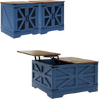Farmhouse Coffee Table and End Table Sets of 3, 3 Piece Living Room Tables Set with Charging Station, Lift Top Coffees and 2 Large Side, Wood Furniture Sets with Storage, Blue
