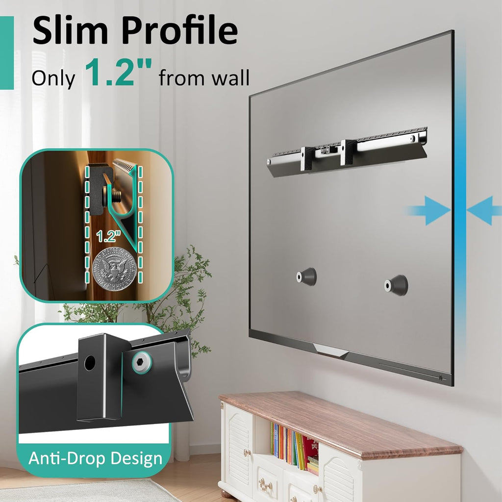 Studless TV Wall Mount for 22-55 Inch TVs, Slim No Stud TV Mount, Drywall TVs Bracket, Holds Up to 100 lbs, Max VESA 400x400mm - No Drill Easy Installation with Bubble Level