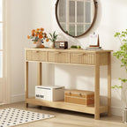 RUSTOWN Fluted Wood Console Table with 3 Drawers, 47.2" Boho Entryway Table