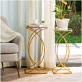 Glitzhome Nesting Side Tables, Set of 2 End Tables with Metal Frame & Tempered Glass Top, Coffee Tables Decorative Accent Tables for Bedroom, Living Room, Home Office - Golden