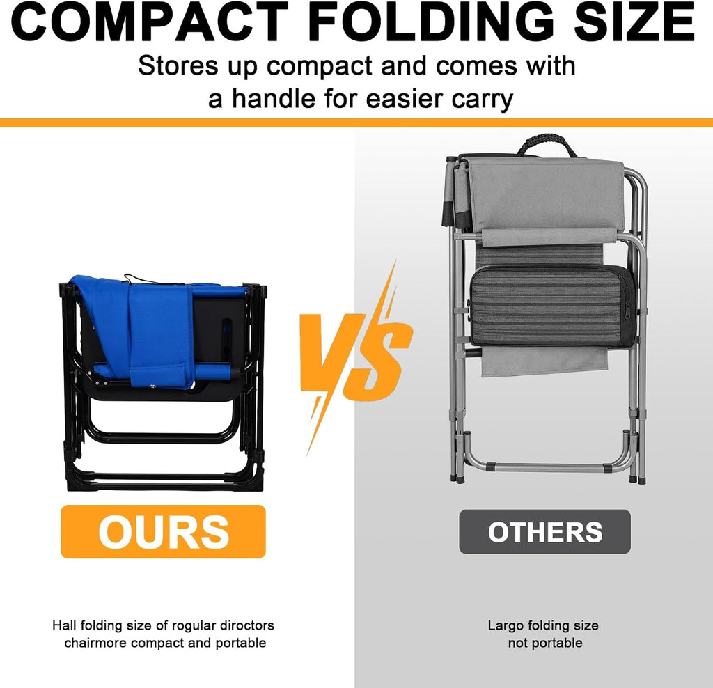 2 Pack Directors Chair with Side Table, Heavy Duty Folding Camping Chair for Adults, Portable Sports Chair with Cup Holder & Side Pocket, Compact Outdoor Chair Supports 400lbs, Blue