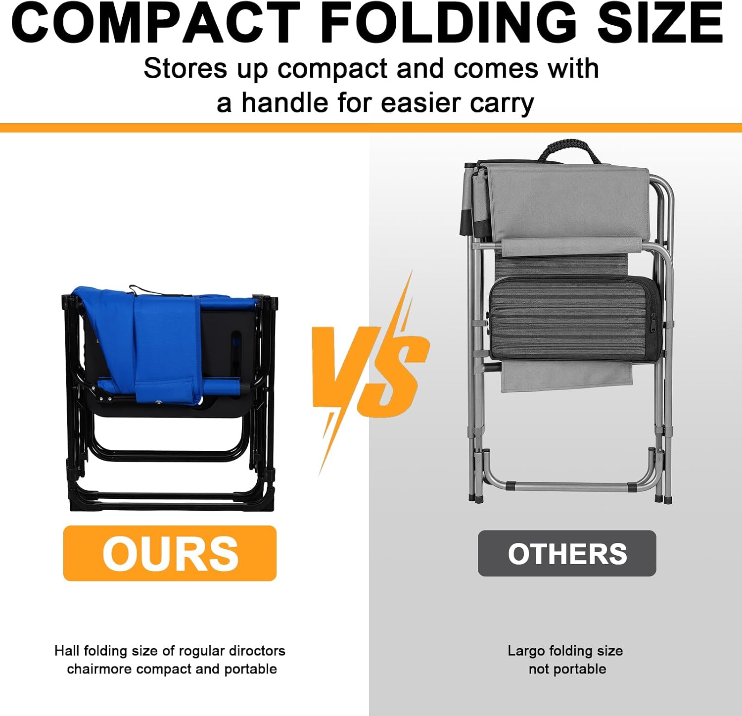 2 Pack Directors Chair with Side Table, Heavy Duty Folding Camping Chair for Adults, Portable Sports Chair with Cup Holder & Side Pocket, Compact Outdoor Chair Supports 400lbs, Blue
