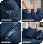 Oreada Oversized Floor Chaise Lounge Chair Indoor, 66" Corduroy Oversized Comfy Reading Sleeper Chair Sofa Chaise Couch Bed with 3 Fluffy Pillows, No Assembly Required, Blue