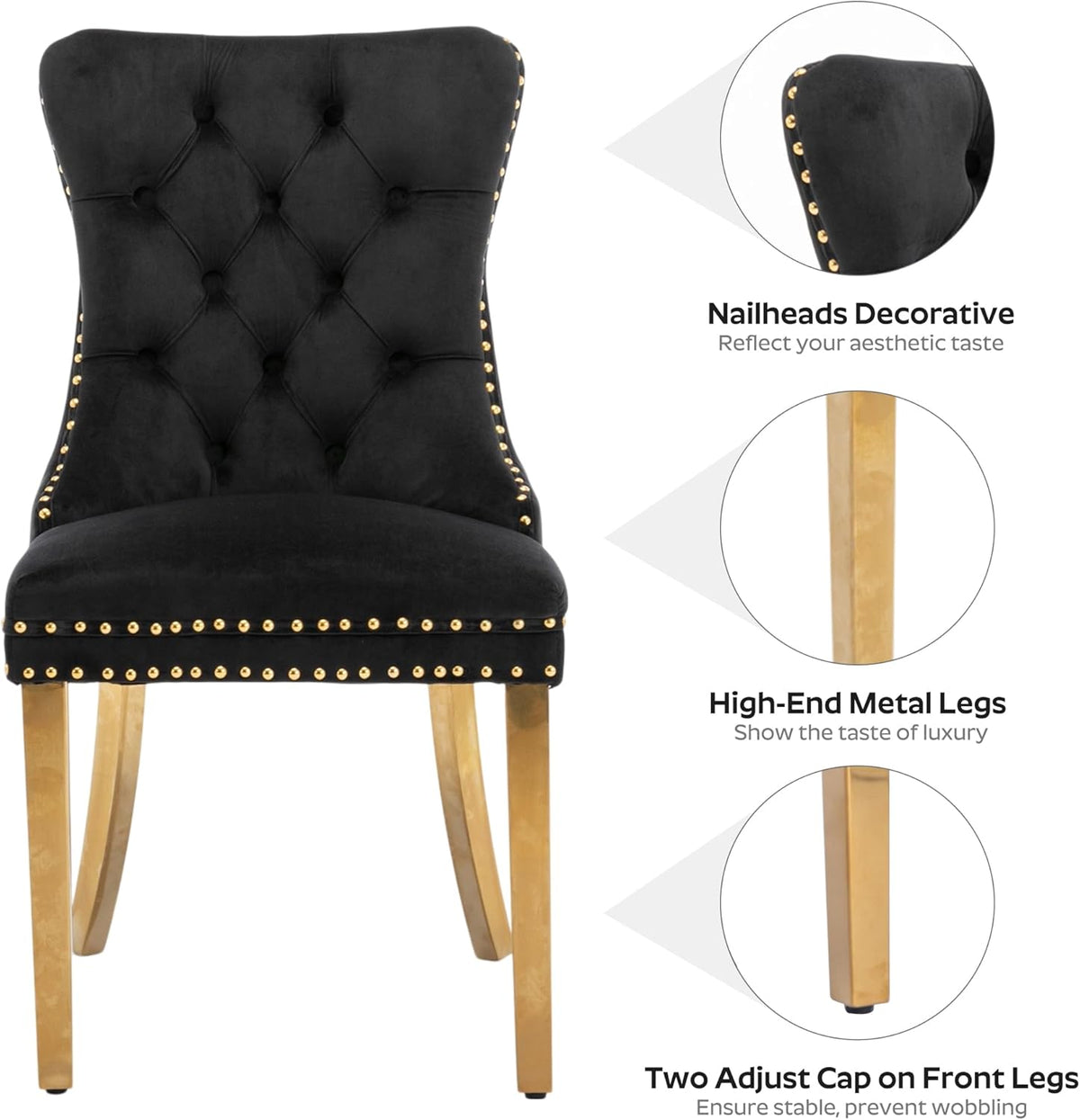 Baysitone 63" Glass Dining Table Set for 4, 5 Piece Modern Dining Room Set, Rectangular Glass Kitchen Table with 4 Upholstered Velvet Chairs, for Kitchen, Home, Small Spaces(Black&Gold)