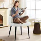 Accent Dining Chair with Arms,Set of 2 Modern Upholstered Side Chair with Soft Fabric Black Metal Legs, Comfy Spacious Seat & Back for Dining Room/Living Room/Bedroom, Beige