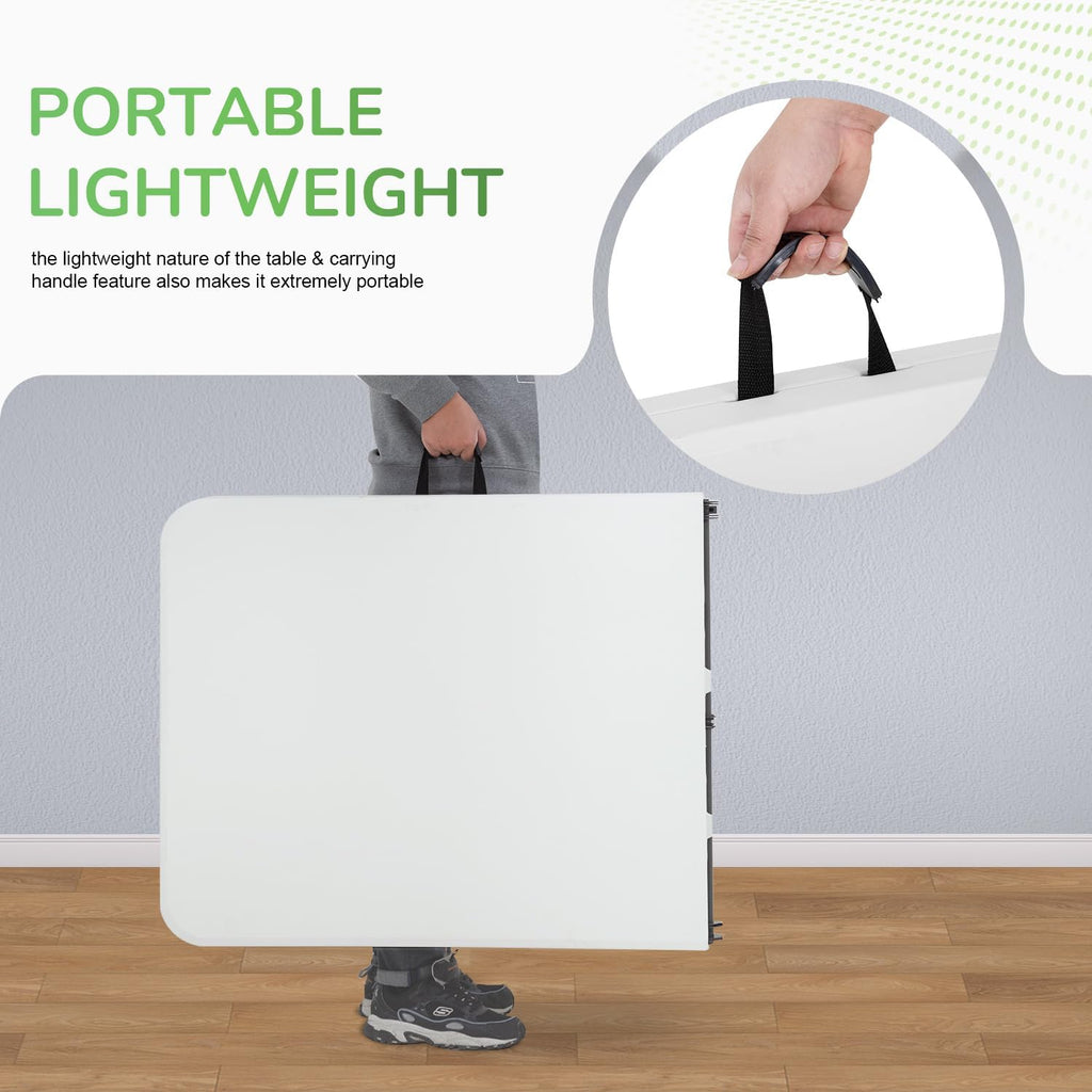 PayLessHere | 6FT Folding Table | Portable Plastic Table with Carry Handle | Waterproof & Foldable Table Design | Steel Frame with Lock | White | for Events, Camping, Indoor & Outdoor Use