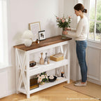 3-Tier Wood Entryway Table: 41" Narrow Console Shelf for Hallway - Farmhouse Sofa Desk Storage for Living Room (White)
