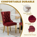38.9 Inch Round Glass Dining Table Set for 4, Golden Round Kitchen Table with 4 Upholstered Velvet Accent Chairs, 5 Piece Modern Dining Room Set, for Home, Apartment, Kitchen - Red Chairs