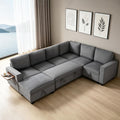 105" Modular Sectional Sleeper Sofa with Pull Out Bed, U Shaped Couch with Storage Chaise & Side Table, Waterproof Pet-Friendly Cat Paw Velvet for Living Room, Tool-Free Assembly(7 Seat Grey)