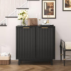 Vabches Modern Fluted Buffet Cabinet with Storage, 31.5" W Sideboard with Solid Wood Legs and Adjustable Shelf, Black Accent Cabinet for Kitchen, Living Room