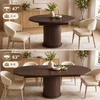 47 63" Extendable Round Wooden Dining Kitchen Table | 4-8 Seat Height Adjustable Shelf,23.6" Dust-Proof Storage Sturdy Pedestal Base,1.2" MDF Tabletop, Apartment,Natural