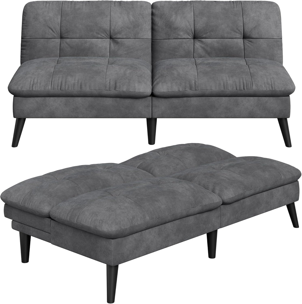 Vongrasig Futon Sofa Bed Velvet Futon Couch with Adjustable Backrest, Small Convertible Folding Sleeper Sofa Bed, Modern Loveseat for Living Room, Bedroom and Small Space, (Gray)