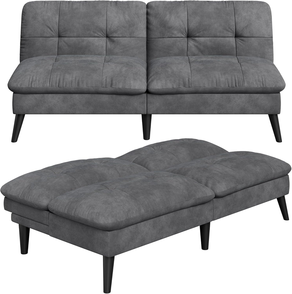 Vongrasig Futon Sofa Bed Velvet Futon Couch with Adjustable Backrest, Small Convertible Folding Sleeper Sofa Bed, Modern Loveseat for Living Room, Bedroom and Small Space, (Gray)