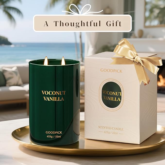 Goodpick Vanilla Coconut Candles, Scented Candle for Home, 22oz Soy Candles, Long Lasting 120hrs for Warmer Lamp, Odor Eliminating Gift