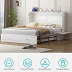 BALUS Queen Murphy Bed, Murphy Cabinet Bed with 2 Storage Drawers &USB Charging Station, Space-Saving Murphy Beds for Living Room/Bedroom, White