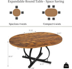 HIPIHOM 43.3"-59" Extendable Round Dining Table for 4-6 People, Modern Kitchen Oval Dining Table with Sturdy X-Base Metal Legs, Space Saving, MDF Board for Kitchen Dining Room (Vintage Brown)