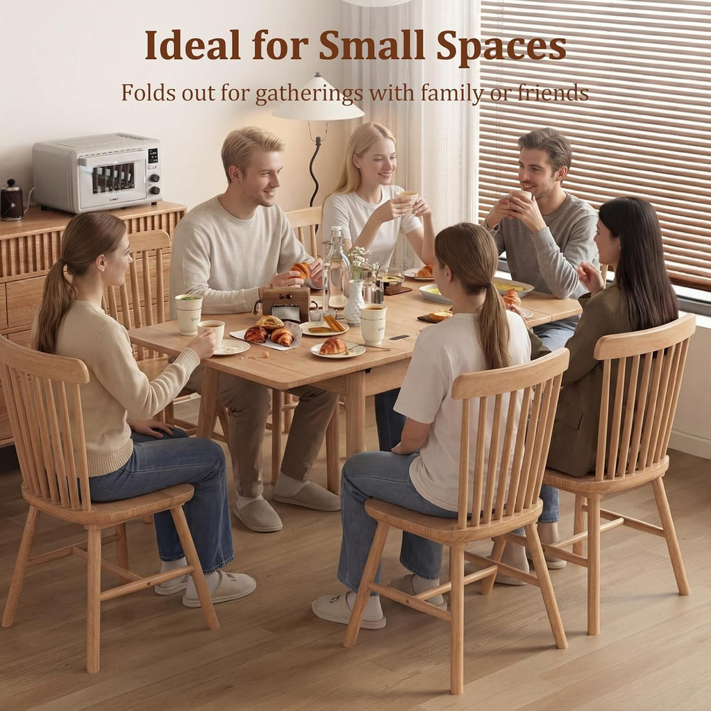 Solid Wood Small Dining Table, 23.6"L-47.2"L Expandable Kitchen Table for 2-6, Designed for Small Spaces, Easy Assembly, Suitable for Kitchen, Dining Room, Living Room, Apartment (Natural)