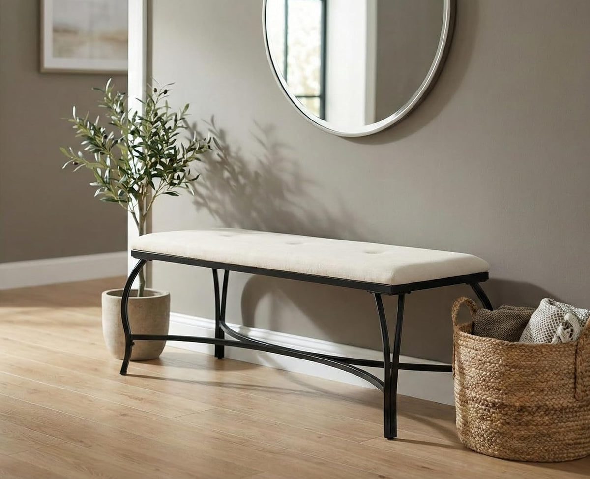 Mango Steam Vienna White Bench - Entryway Bench - Powder Coated, Upholstered, Space Saving