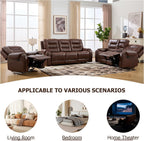 EBELLO 3PCS Faux Leather Recliner Sofa Furniture Set, Included Recliner Chair, Manual Loveseat and 3 Seat Reclining Sofa Couch, Vintage Rivet Mid-Century Modern Design for Living Room, Brown