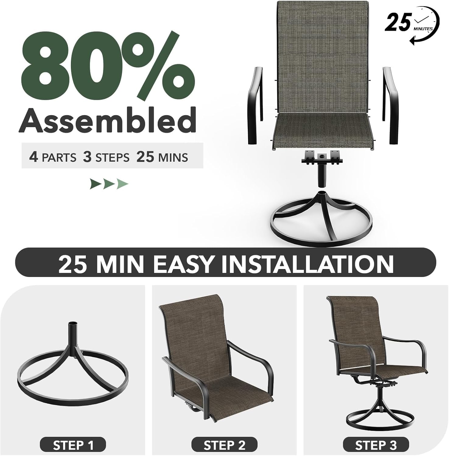 Anmutig Patio Swivel Dining Chair, Outdoor Metal Chair with Textilene Mesh Fabric Patio Furniture Set Porch Chairs with Metal Rocking Frame for Lawn Garden Backyard Light Tan/Grey