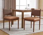 EALSON Rattan Dining Chairs Set of 2 Leather Upholstered Dining Room Chairs with Walnut Wooden Legs and Woven Back Mid Century Modern Kitchen Chairs Comfortable Armless Side Chairs for Kitchen, Brown