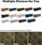 Tbfit 50.8" Large Storage Ottoman Bench with Button-Tufted Top, Blue PU Faux Leather End of Bed Chest with Safety Hinge and Rivets for Bedroom, Living Room (Green PU)