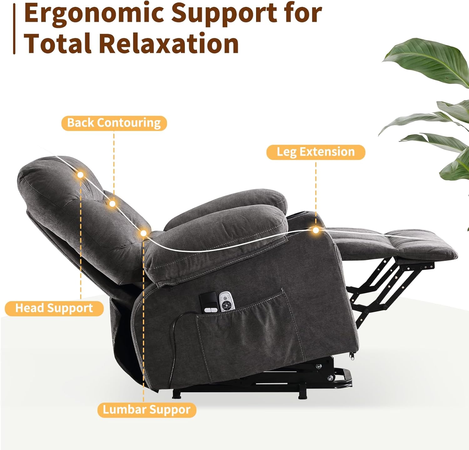 Power Lift Recliner Chair for Elderly with Massage and Heat, Comfortable Electric Power Reclining Chair with Side Pockets,2 Cup Holders and USB Charging Port for Living Room (Grey)