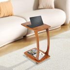 Solid Wood End Table with Rolling Wheels, C Shaped Side Table, TV Tray Table Small Accent Table, Couch Table That Slide Under for Small Space, Living Room, Bedroom or Office (Brown)