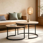 31.5 Inch Round Nesting Coffee Tables Set of 2, Oak‑Tone Stackable Side Tables with Sturdy Metal Legs, Space‑Saving Easy‑Assembly Accent Tables for Living Room