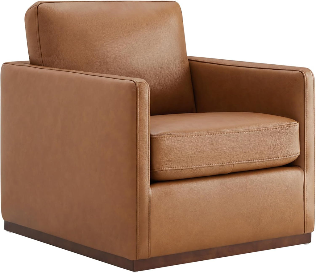 CHITA Genuine Leather Swivel Chair, Wood Frame, Fully Assembled, Saddle