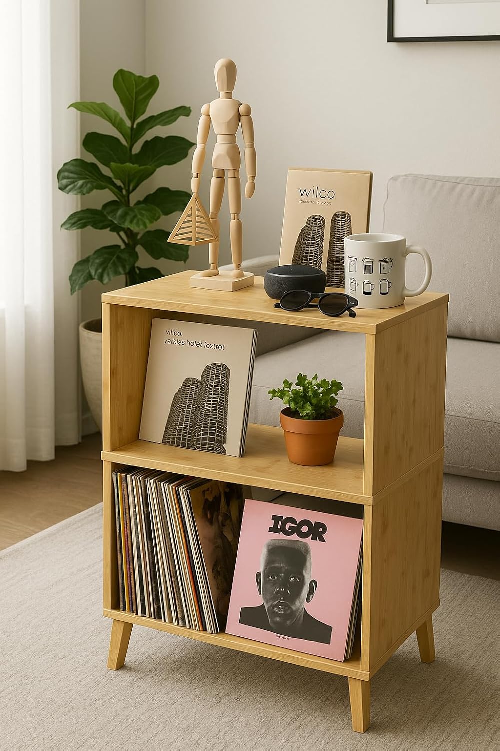 Bamboo Coffee Table Set of 2 – Modern End Tables for Living Room – Compact Side Corner Tables for Sofa or Bedroom – Minimalist Natural Wood Accent Furniture