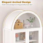 71" Fluted Tall Arched Kitchen Pantry with Glass Door, Farmhouse Storage Cabinet with Adjustable Shelves & Hidden Drawer for Kitchen, Living Room, Dining Room, White