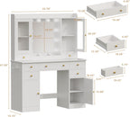 HUANLEGO White Vanity Desk with Mirror and Lights for Girls Women