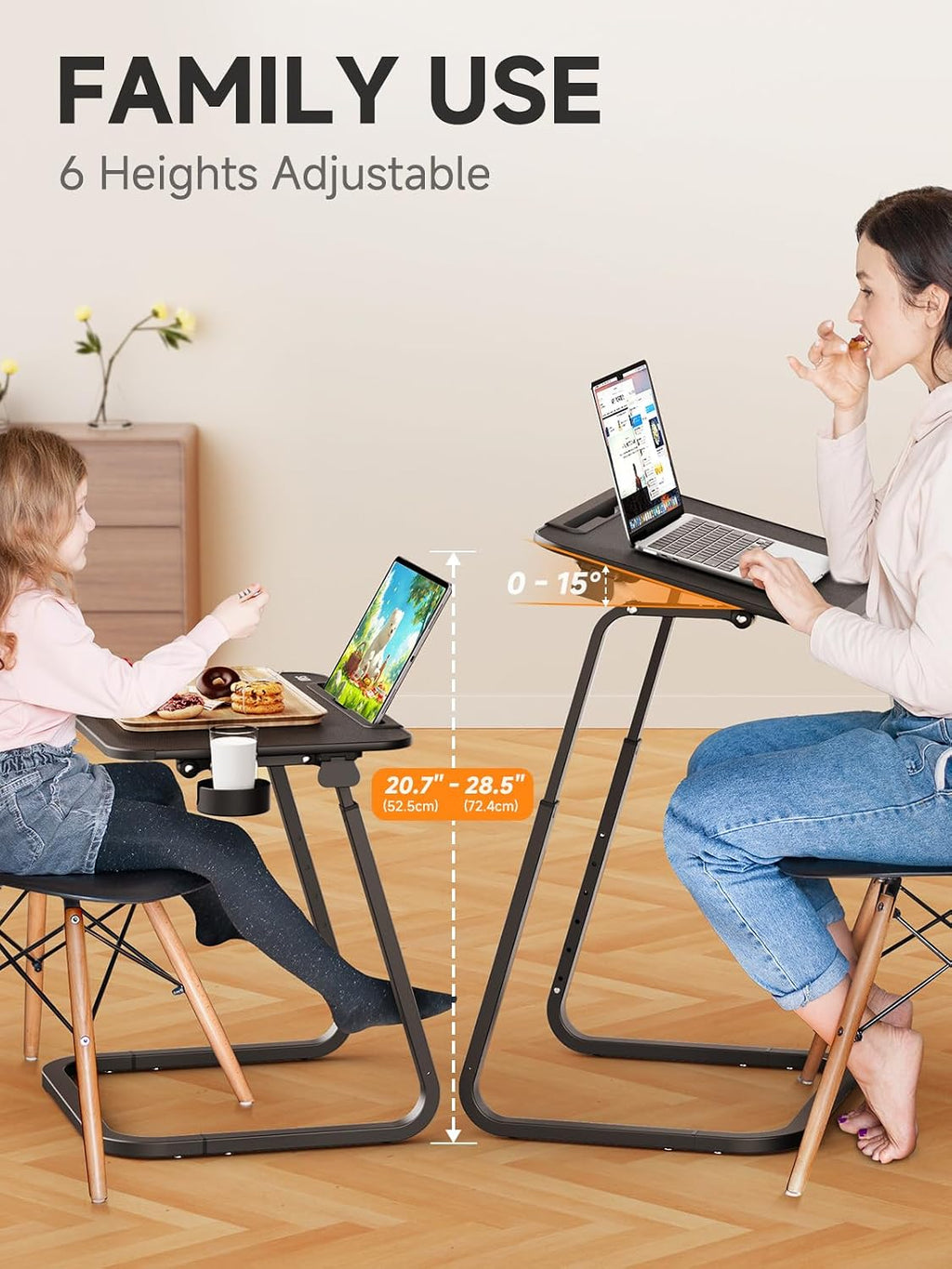 SAIJI Heavy Duty TV Trays Upgraded TV Tables for Eating on Couch | Angle & Height Adjustable Living Room Dinner Table, Laptop Desk for Sofa/Bedside/ Recliner, with Cup Holder and Tablet Slot