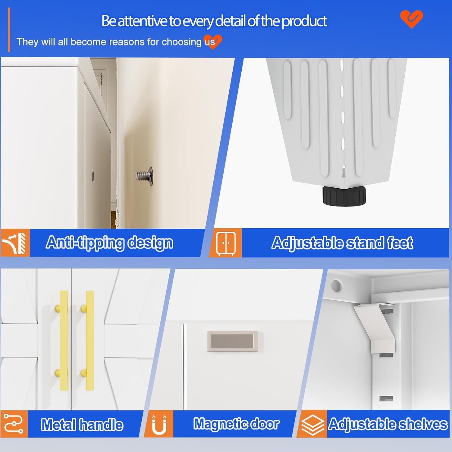 GAIOUS 71" Tall Kitchen Pantry Cabinet,Metal Storage Cabinet White Cupboard | Steel Office Cabinet, Freestanding Bookcase with 2 Doors and 4 Adjustable Shelves, Bathroom Kitchen Home Garage Tool Cabinet
