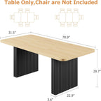 Garvee Modern Dining Table for 6-8, 71" Rectangular Farmhouse Kitchen Table with 3.6"×22.9" Black Fluted Wave Metal Legs & Wooden Top, Large Dining Table for Home Office, Dining, Natural