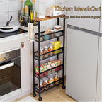AZERPIAN Slim Rolling Cart 5 Tier Narrow Storage Cart on Wheels with Handle | Lockable Wheels, Wood Top Panel, Metal Frame Utility Carts for Kitchen, Dining, Living, Home Office, Laundry Room