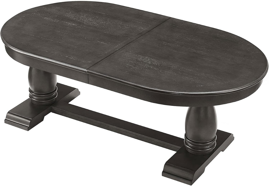 Mid-Century Modern Wooden Dining Table Extendable Oval Dining Table with 18" Leaf and Heavy Duty Column Legs, 76-inch Oversized Oval Wood Diningtable