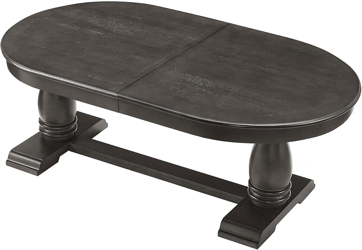 Mid-Century Modern Wooden Dining Table Extendable Oval Dining Table with 18" Leaf and Heavy Duty Column Legs, 76-inch Oversized Oval Wood Diningtable