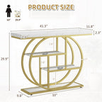 Shintenchi 41.3” Console Table with Storage, Industrial Entryway Table with Marble Top, 4-Tier Shelves Sofa Table Behind Couch, Narrow Accent Table for Living Room, Entryway, Hallway, Foyer,White Gold