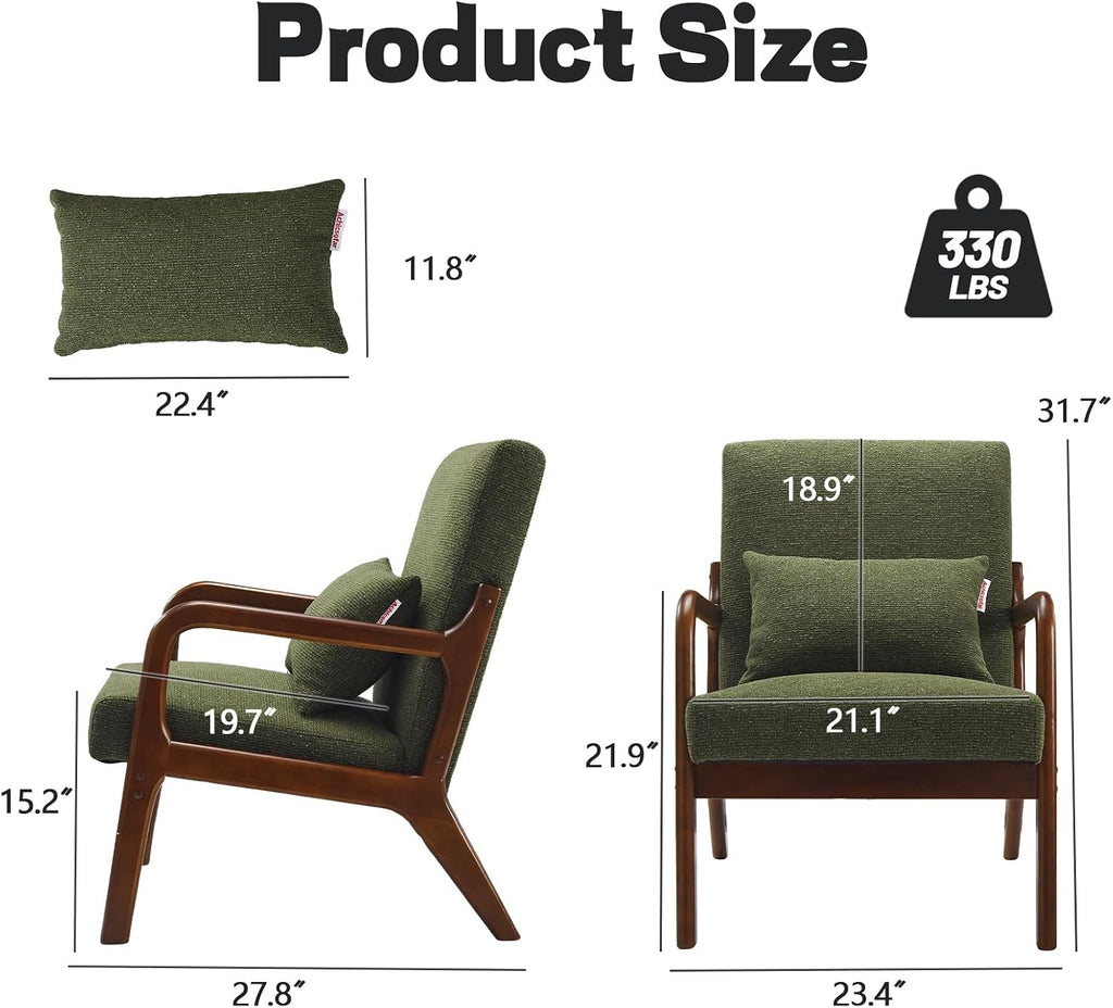 Achicsofar Accent Chair Mid Century Modern Armchair with Lumbar Support Pillow Wood Legs PU Leather Upholstered Lounge Chairs Comfy High Back Cushion for Living Room Bedroom